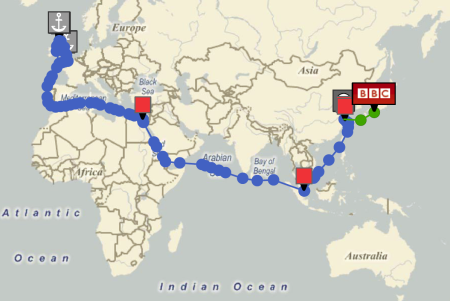 Route of the Container as at Nov 20, 2008